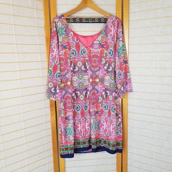 Laundry by Shelli Segal Calypso Shift Dress Colorful Bright 3/4 Sleeves Size L - Picture 1 of 14